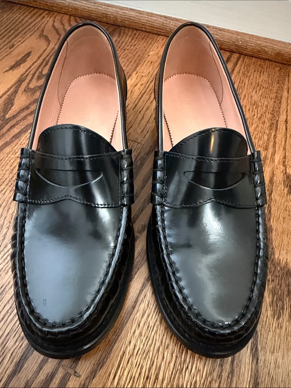 J. Crew Glossy Black Leather Penny Loafers